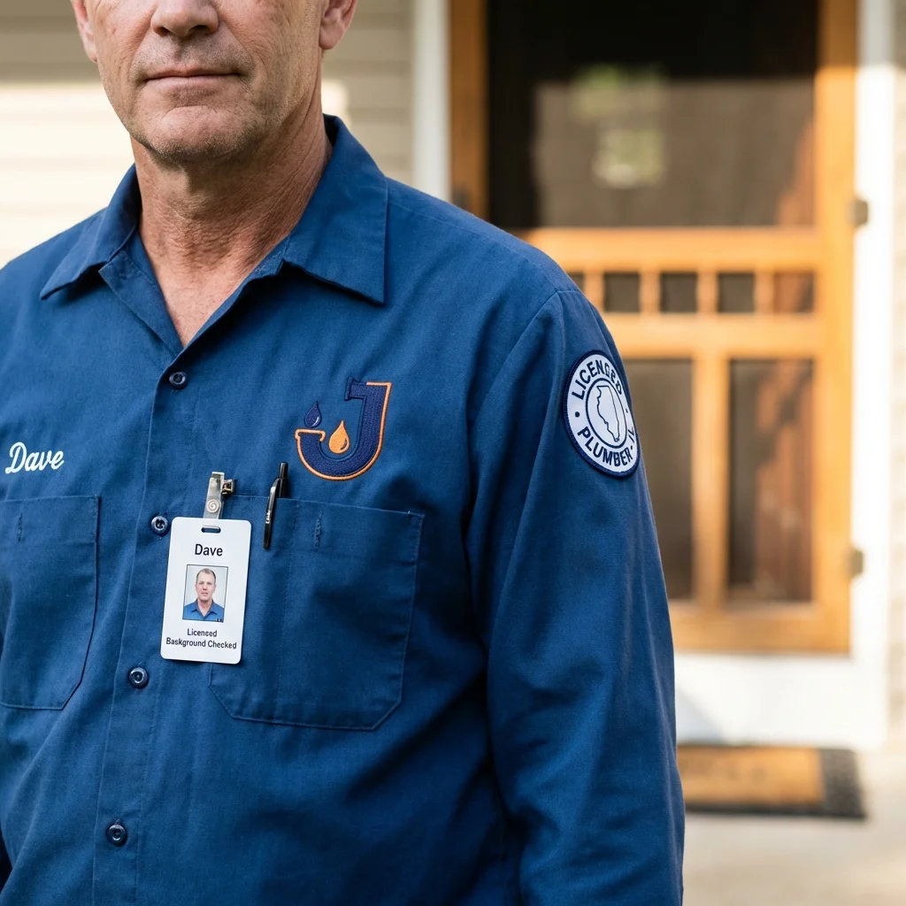 Licensed plumber showing ID badge in Newport News, VA