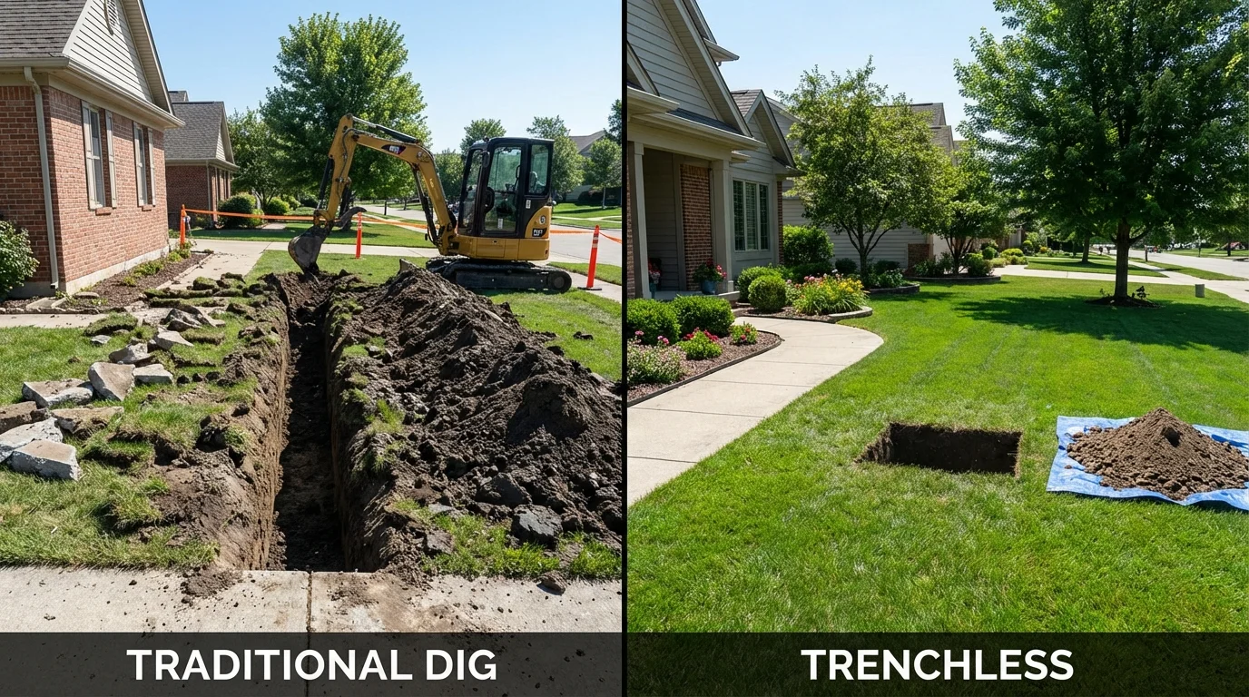 Trenchless sewer repair with minimal yard damage versus traditional excavation in Newport News, VA